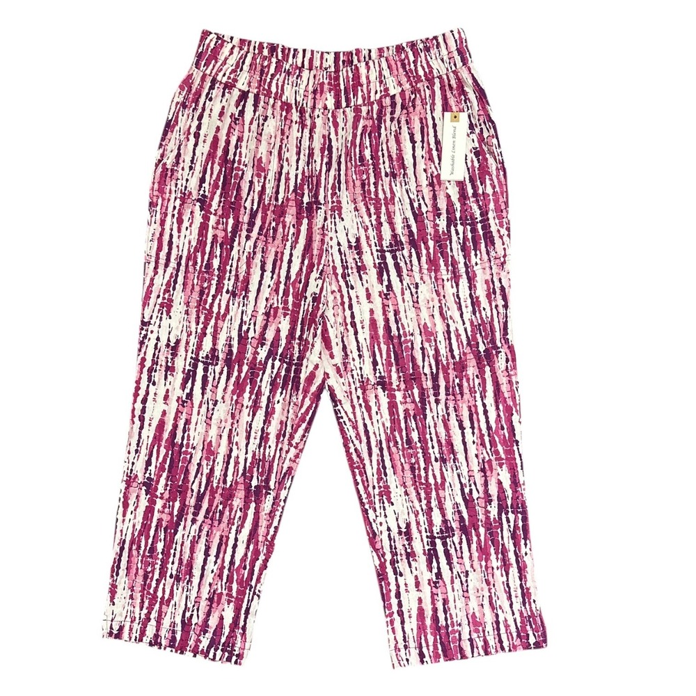 Land 'n Sea Coastal Boho Linen Blend Cropped Pants Purple Tie Dye Size Small NWT